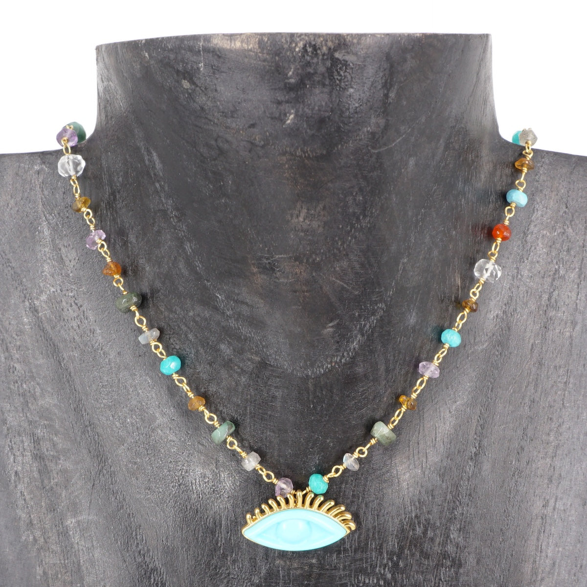 ROSARIO MULTICOLOR OCCHIO CON CIGLIA AZZURRO COLLANA ROSARIO MULTICOLOR OCCHIO AZZURRO ARTEON