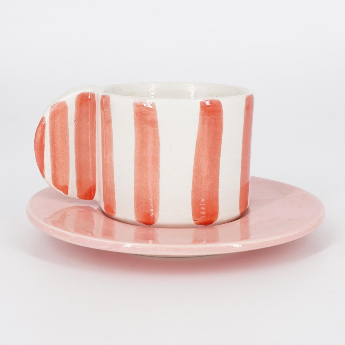 TAZZINA CAFFè CON PIATTINO RIGHE LARGHE ROSA TAZZINA CAFFÈ RIGHE LARGHE ROSA NICOLE