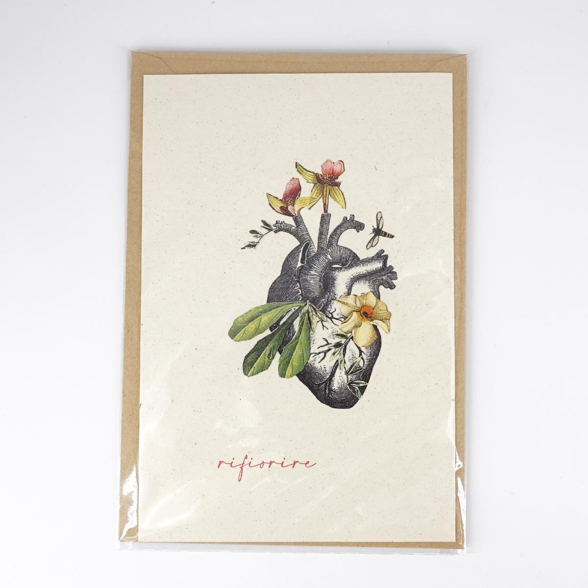 Card RIFIORIRE cuore con bouquet
