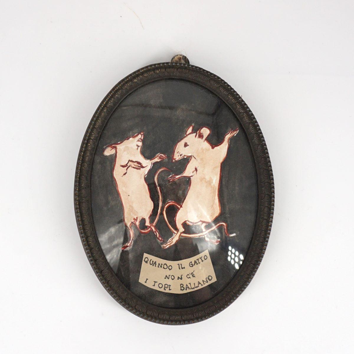 Quadretto QUANDO IL GATTO NON C'E' I TOPI BALLANO metallo