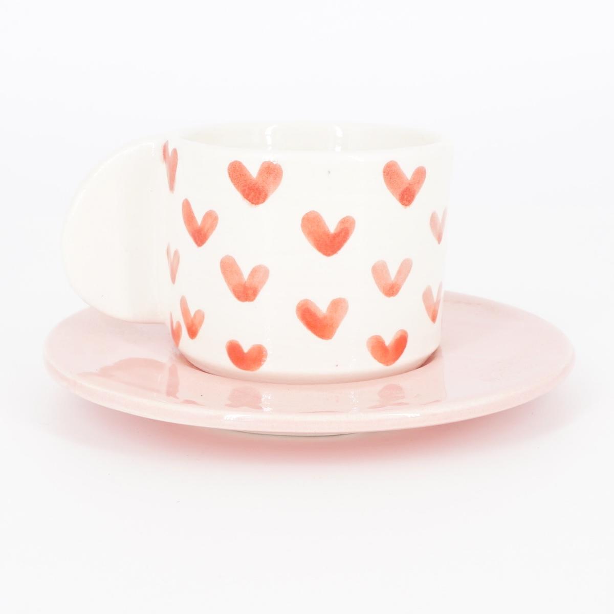 TAZZINA CAFFè CON PIATTINO CUORI ROSA TAZZINA CAFFÈ CUORI ROSA NICOLE