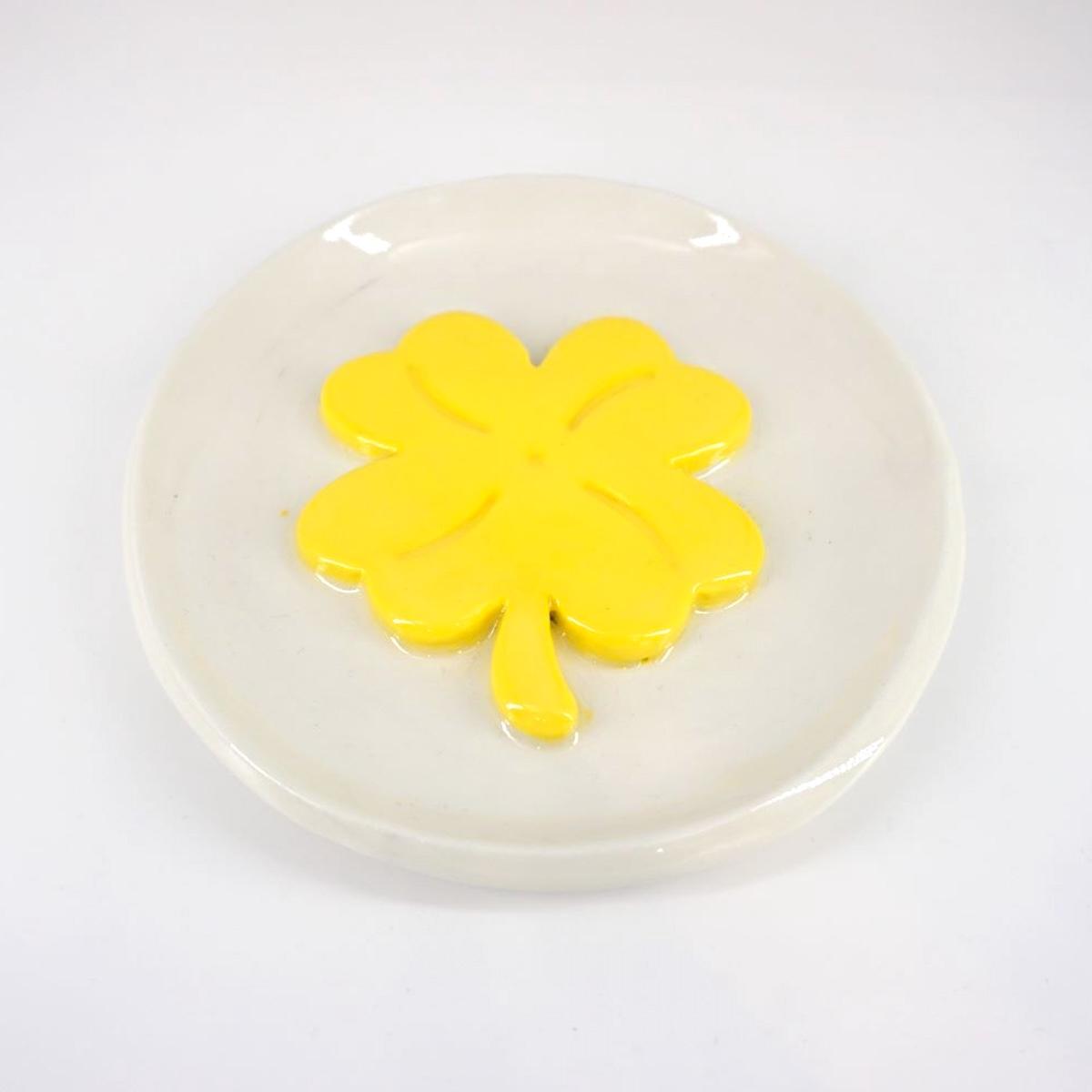 Piattino in ceramica QUADRIFOGLIO GIALLO
