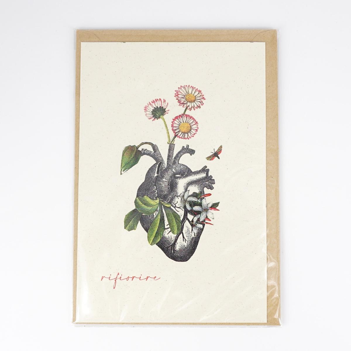 Card RIFIORIRE cuore con margherite