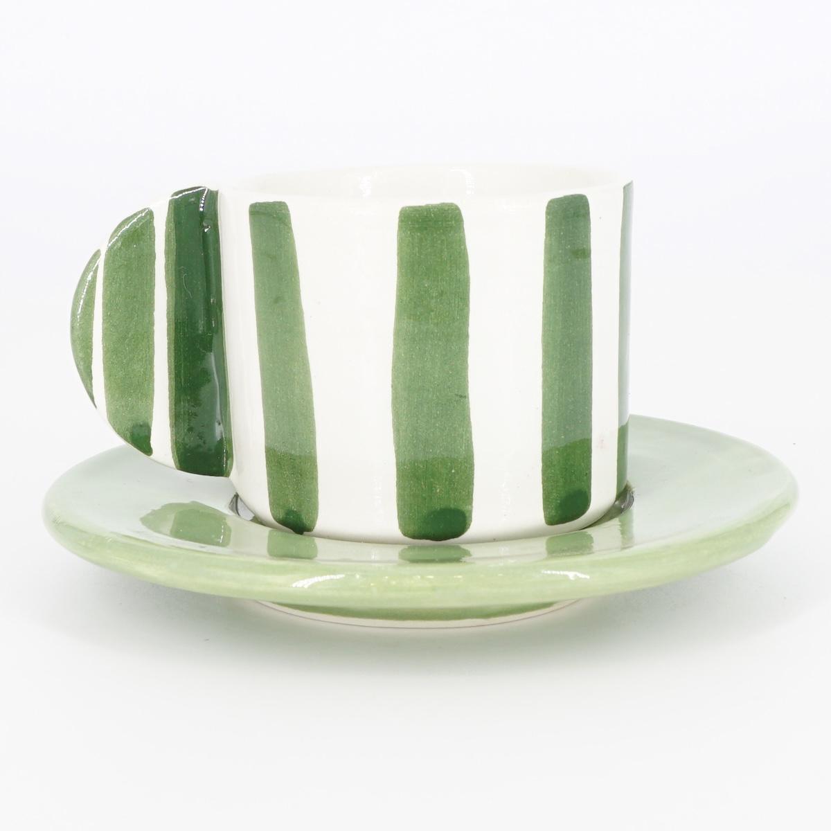 TAZZINA CAFFè CON PIATTINO RIGHE LARGHE VERDE TAZZINA CAFFÈ RIGHE LARGHE VERDE NICOLE