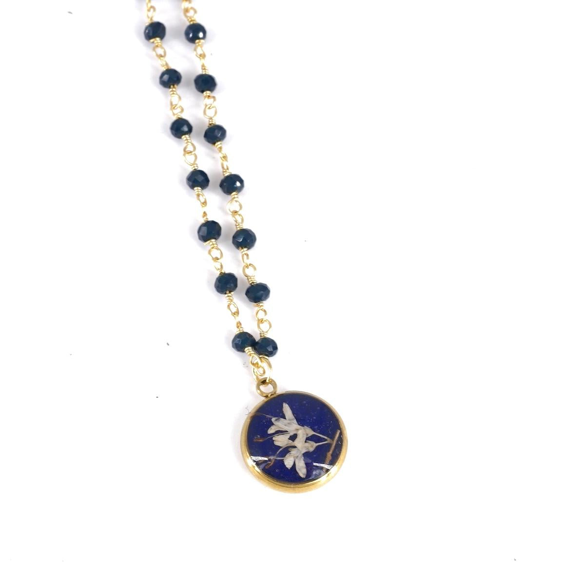 Blue Rosary Button Necklace