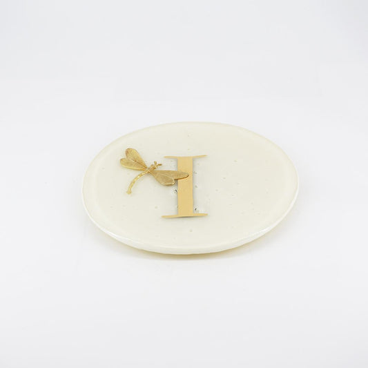 Piatto lettera e charm I AVORIO