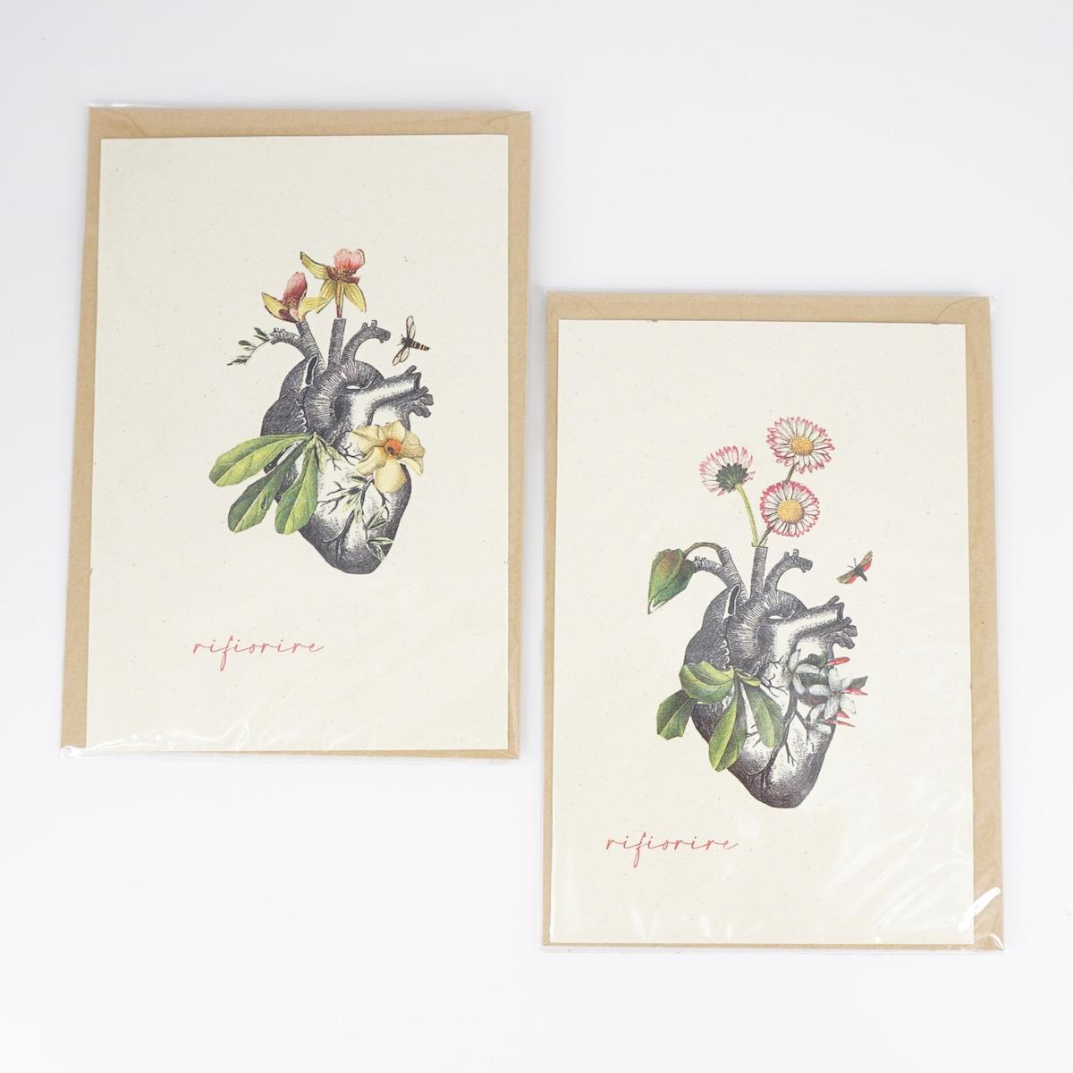 Card RIFIORIRE cuore con margherite