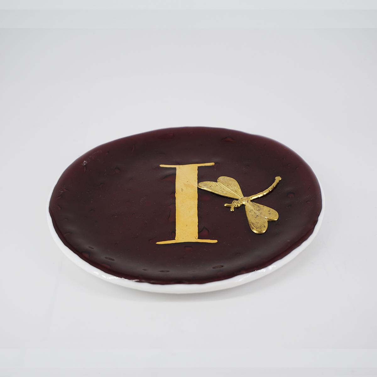 Letter plate and charm I PLUM
