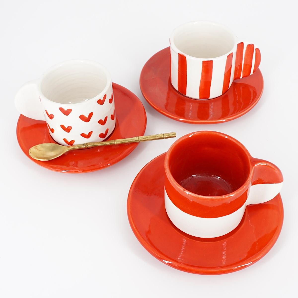 TAZZINA CAFFè CON PIATTINO RIGHE LARGHE ROSSE TAZZINA CAFFÈ RIGHE LARGHE ROSSE NICOLE
