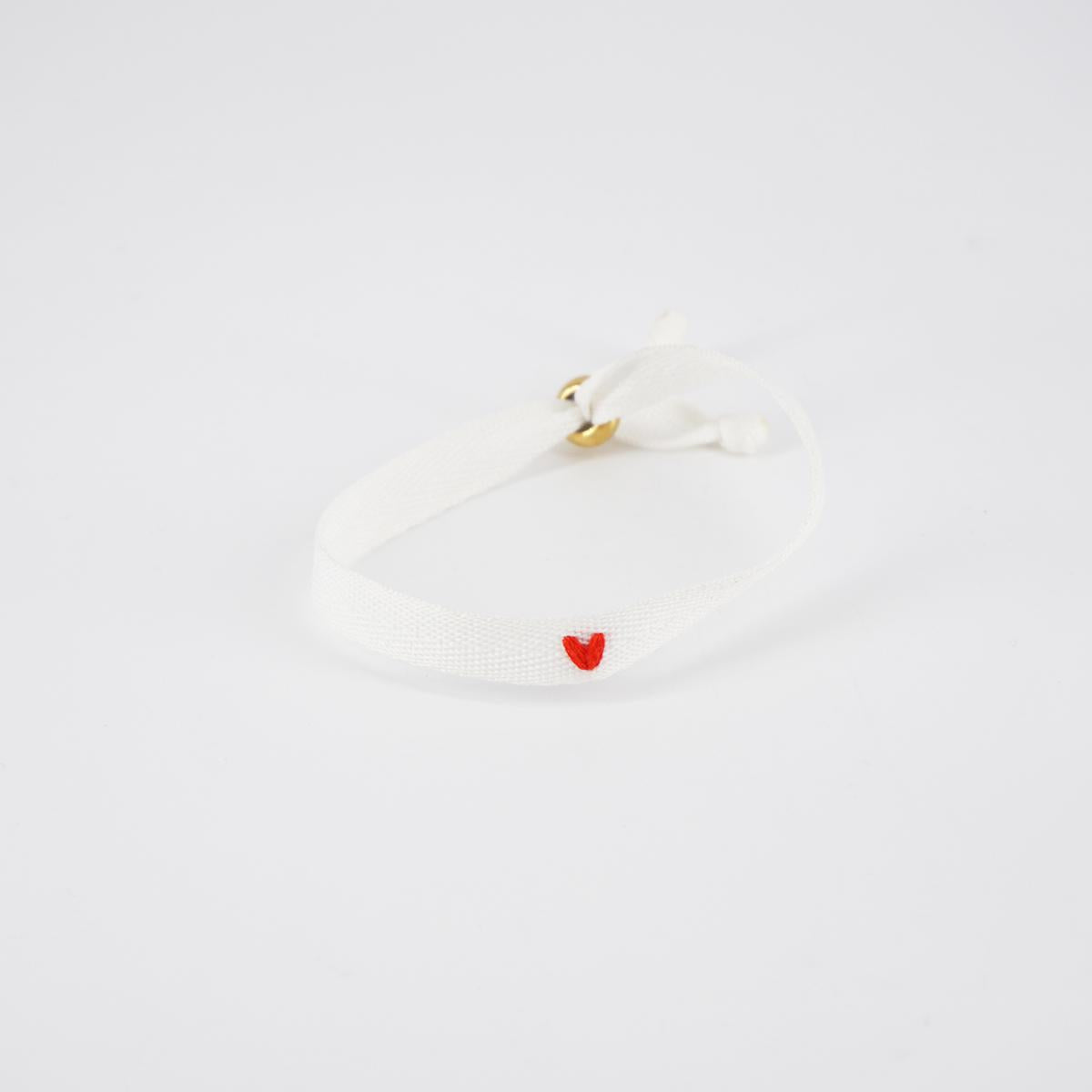 White HEART ribbon bracelet