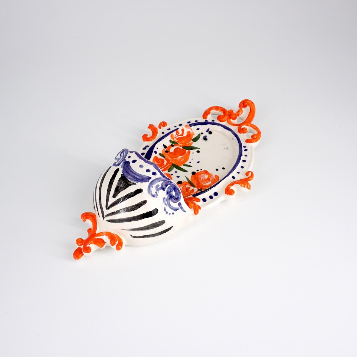 ZENJI CERAMICS ACQUASANTIERA SMALL BAROCCABLU E ARANCIO