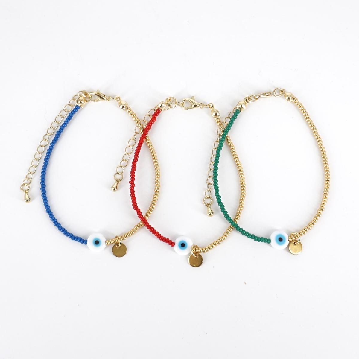 BRACCIALE OCCHIO PERLINE ORO E BLU