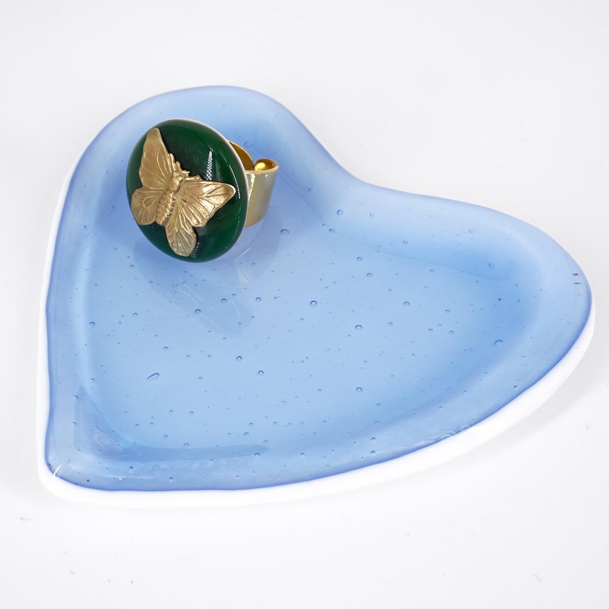 VETRO FUSO ANELLO CHARMFARFALLA GIADA