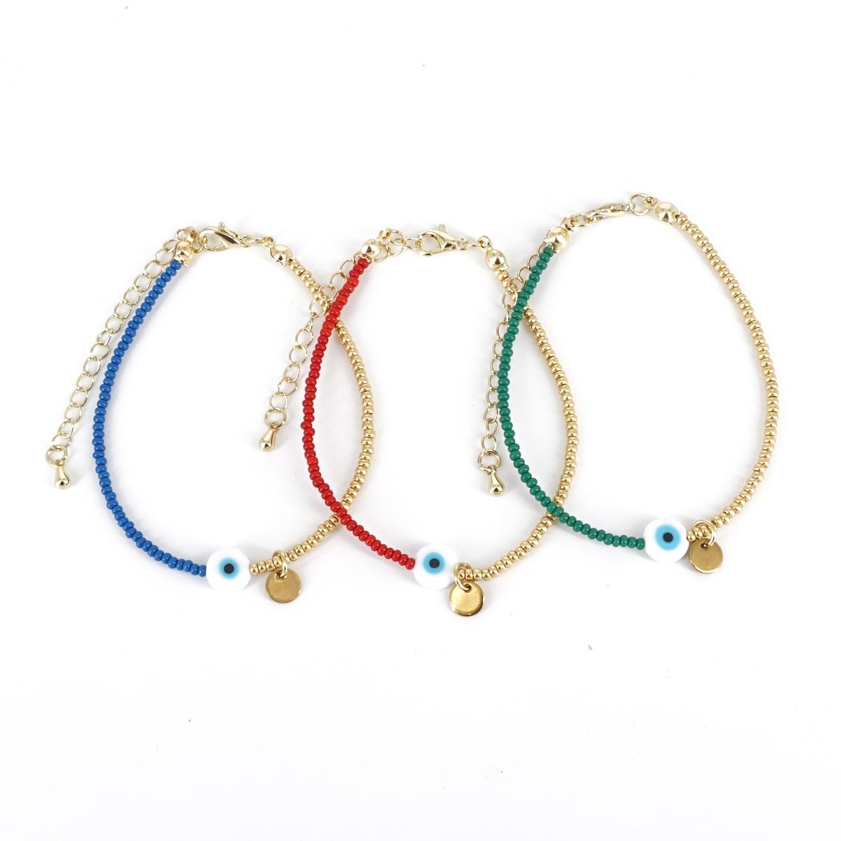 BRACCIALE OCCHIO PERLINE ORO E ROSSO