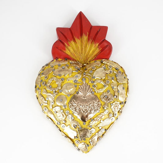 Cuore in legno large Giallo CUORE LEGNO LARGE GIALLO ARTE FASHION MEXICO
