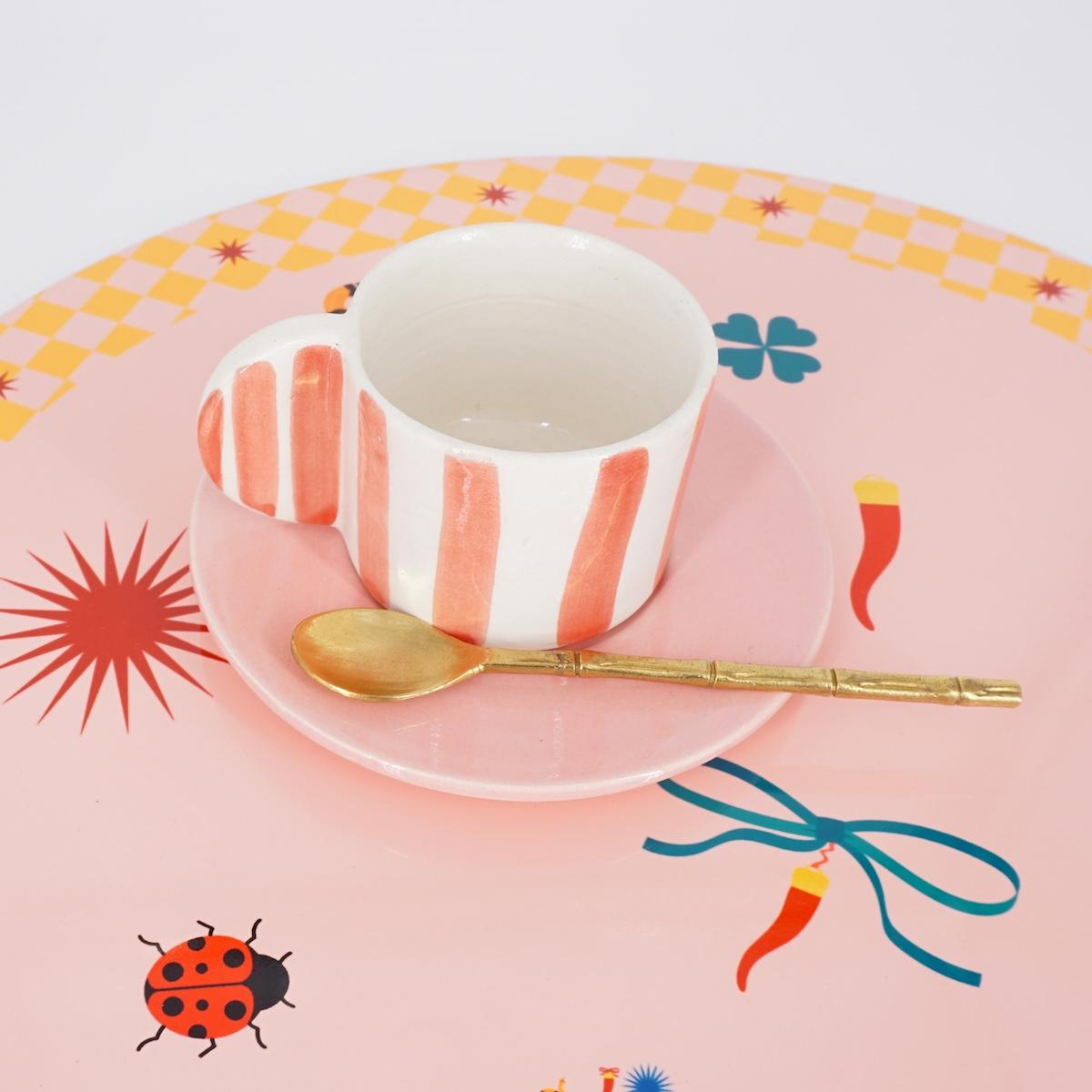 TAZZINA CAFFè CON PIATTINO RIGHE LARGHE ROSA TAZZINA CAFFÈ RIGHE LARGHE ROSA NICOLE