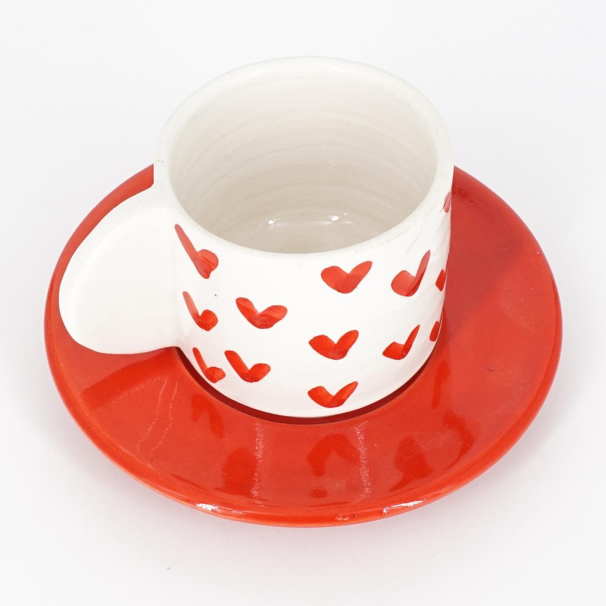 TAZZINA CAFFè CON PIATTINO CUORI ROSSI TAZZINA CAFFÈ CUORI ROSSI NICOLE