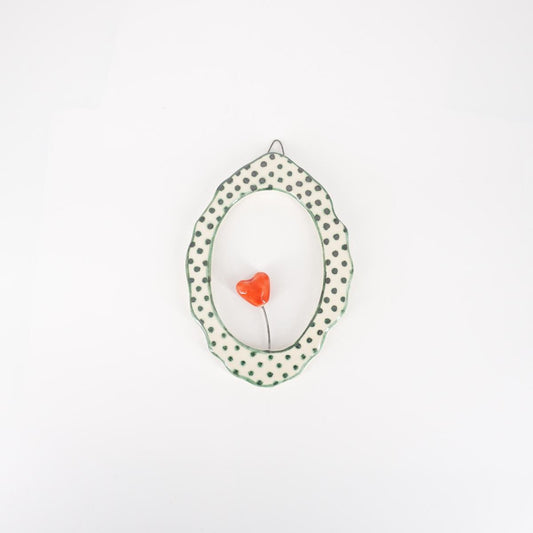CORNICE S OVALE CUORE ROSSO POIS VERDE
