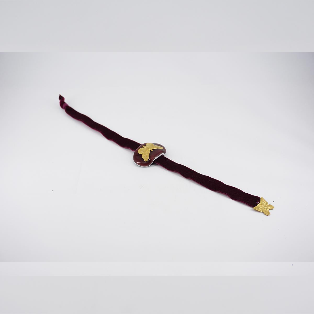 VETRO FUSO BRACCIALE VELLUTOFARFALLA VIOLA