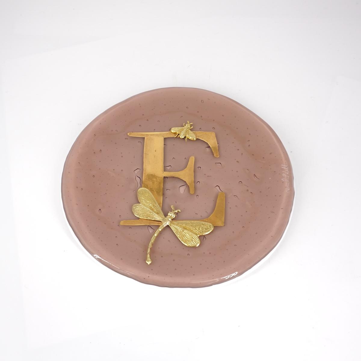 Letter plate and charm E ROSA