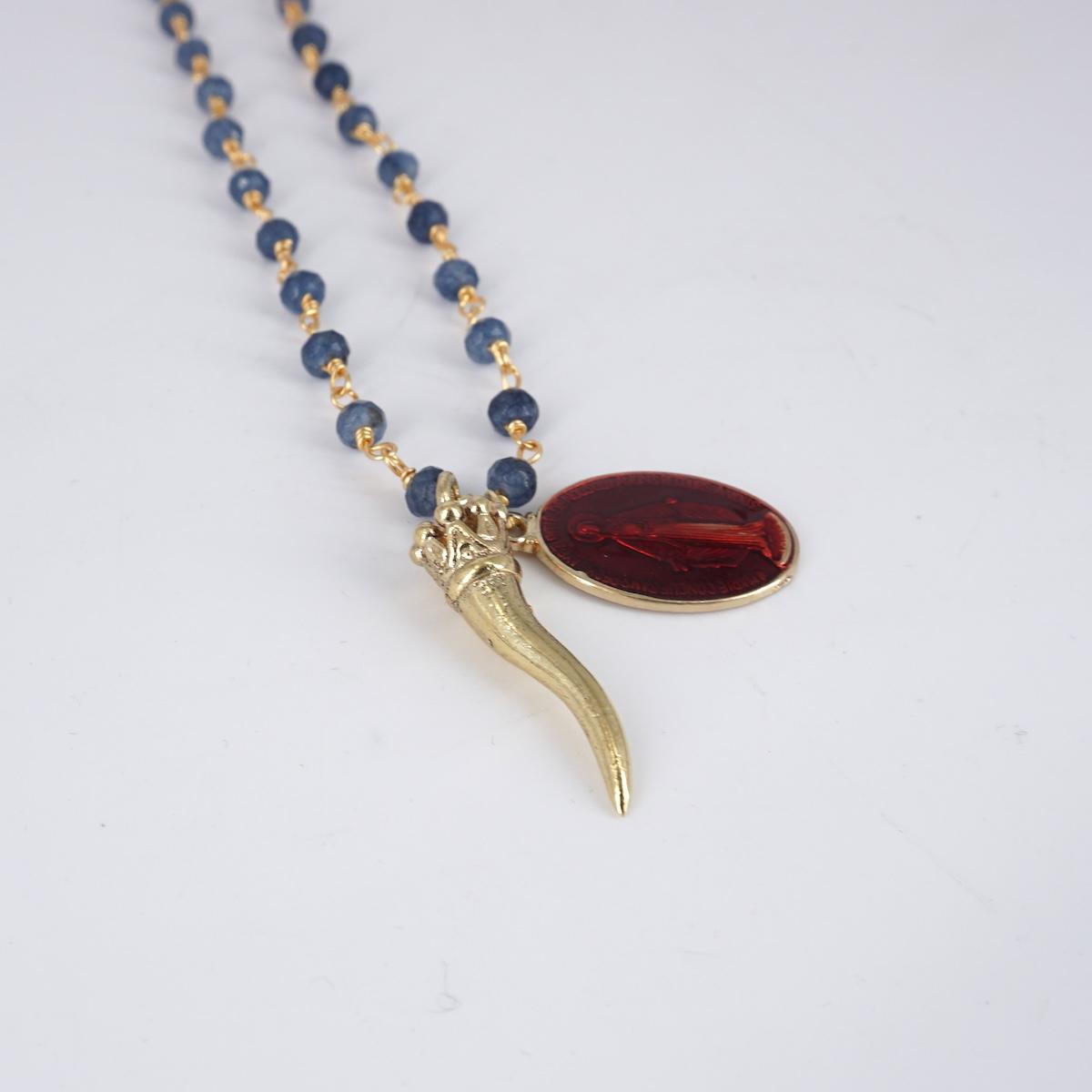 Rosario in pietre blu CORNO OTTONE ROSARIO PIETRE BLU CORNO OTTONE MADONNA ROSSA SOPHIE GIOIELLI