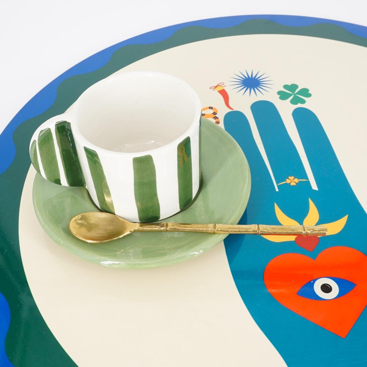 TAZZINA CAFFè CON PIATTINO RIGHE LARGHE VERDE TAZZINA CAFFÈ RIGHE LARGHE VERDE NICOLE