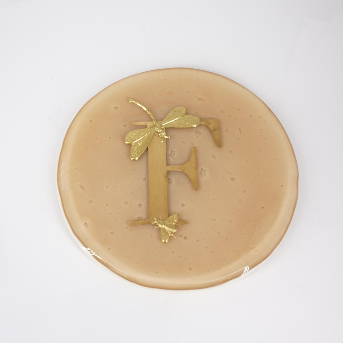 Piatto lettera e charm F CHAMPAGNE