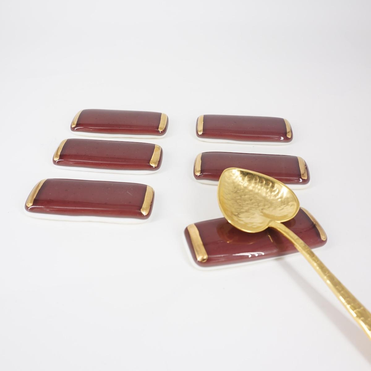 Set of 6 PLUM and GOLD cutlery rests