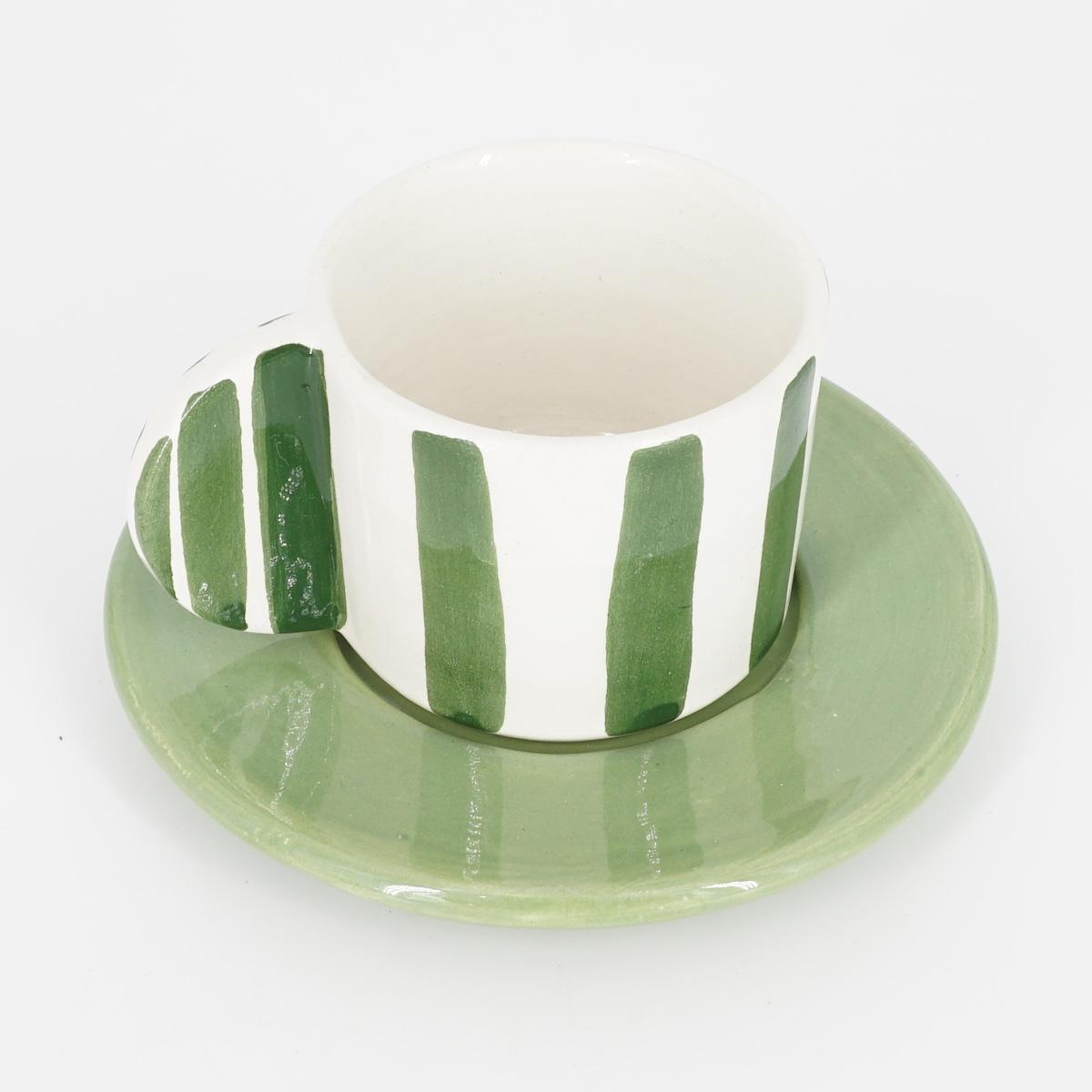 TAZZINA CAFFè CON PIATTINO RIGHE LARGHE VERDE TAZZINA CAFFÈ RIGHE LARGHE VERDE NICOLE