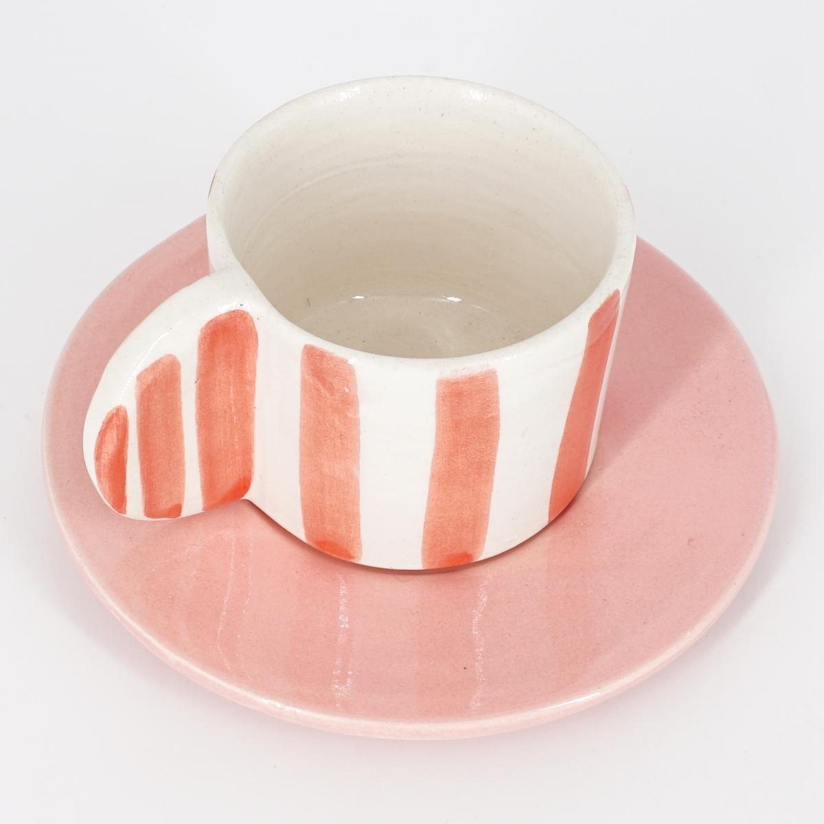 TAZZINA CAFFè CON PIATTINO RIGHE LARGHE ROSA TAZZINA CAFFÈ RIGHE LARGHE ROSA NICOLE