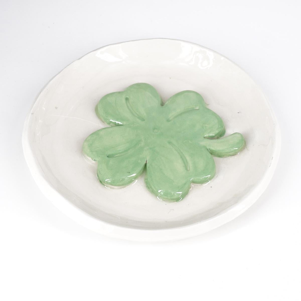 Piattino in ceramica QUADRIFOGLIO VERDE MENTA