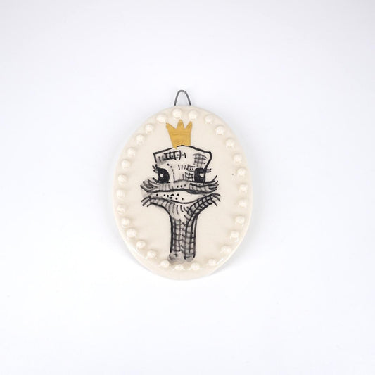 Ovalino STRUZZO con corona fondo bianco con bollicine