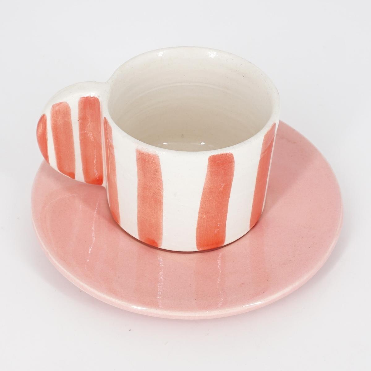 TAZZINA CAFFè CON PIATTINO RIGHE LARGHE ROSA TAZZINA CAFFÈ RIGHE LARGHE ROSA NICOLE
