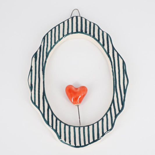 Cornice ovale CUORE rosso righe verde scuro
