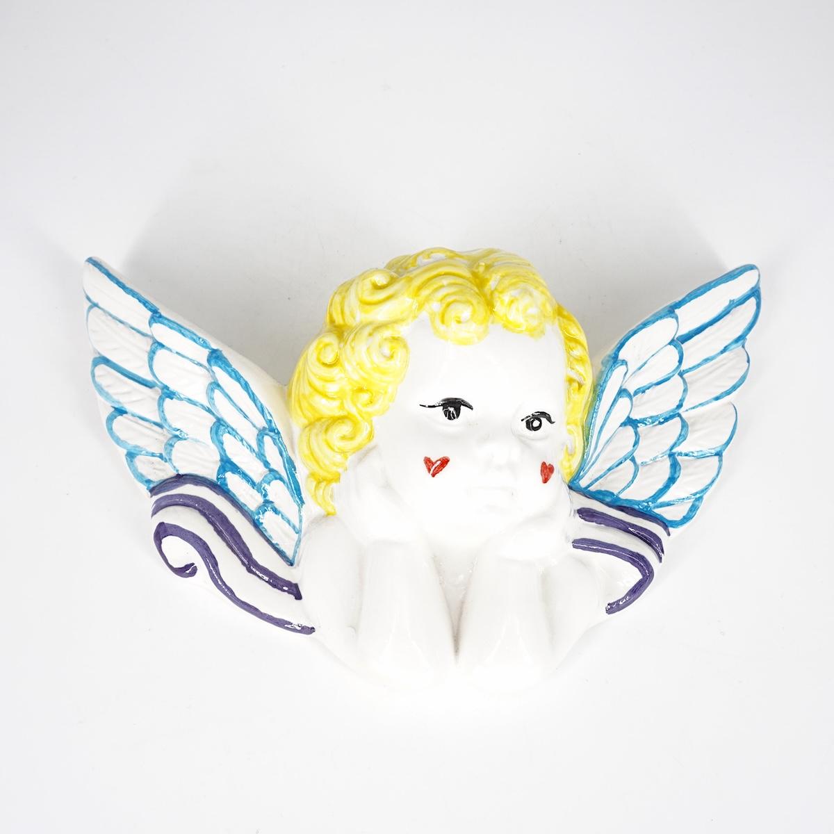 Angioletto linea CUORICINI con capelli gialli e ali azzurre ANGELO LINEA CAPELLI GIALLI CUORICINI ALI AZZURRE ZENJI CERAMICS