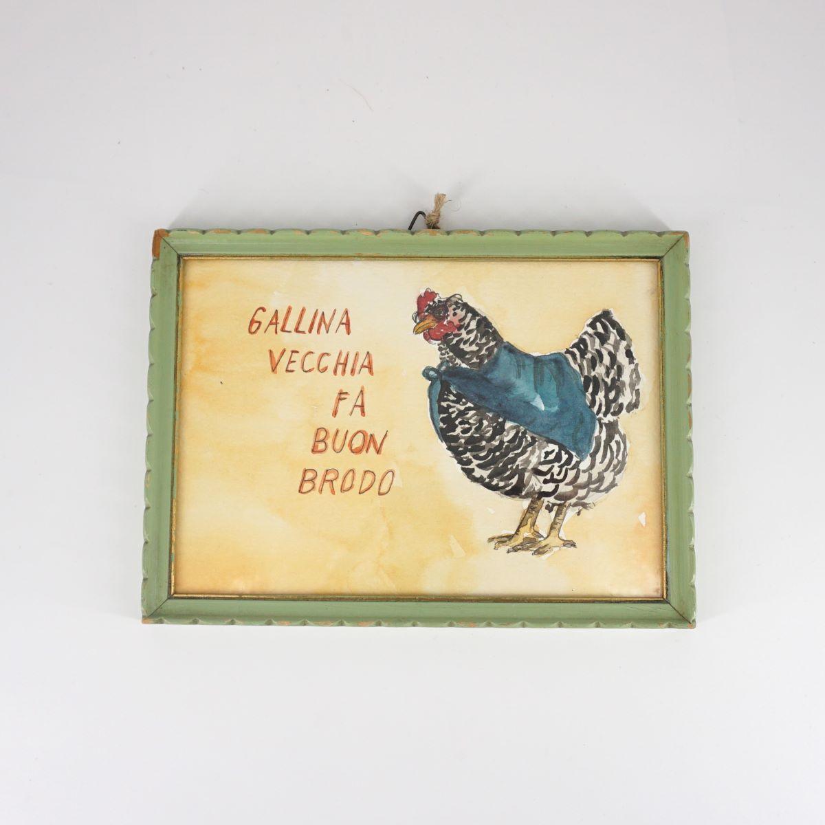 Quadretto GALLINA VECCHIA FA BUON BRODO cornice verde
