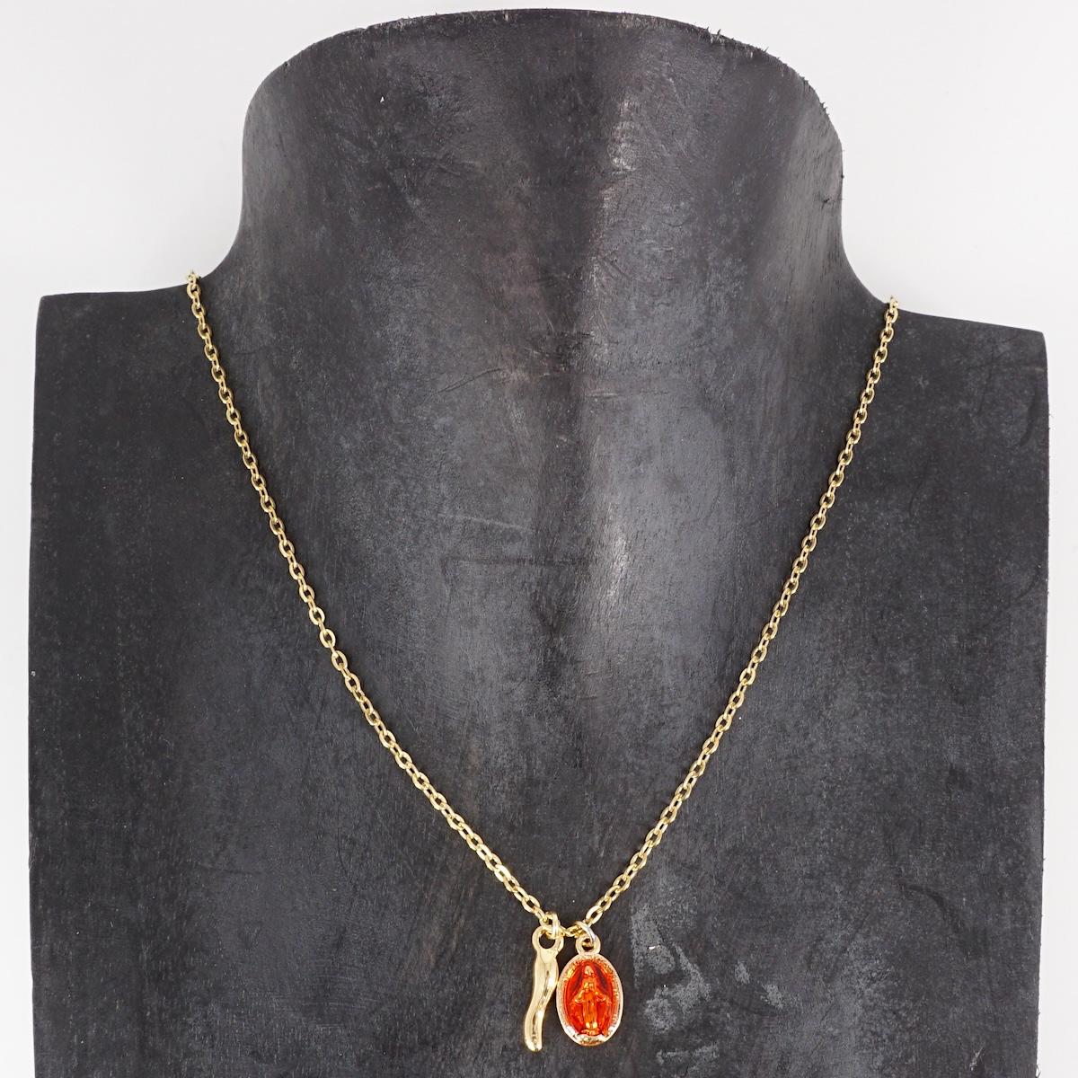 COLLANA CATENINA MADONNINA ROSSA E CORNETTO