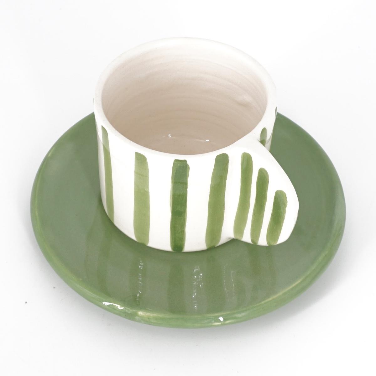 TAZZINA CAFFè CON PIATTINO RIGHE SALVIA TAZZINA CAFFÈ RIGHE SALVIA NICOLE