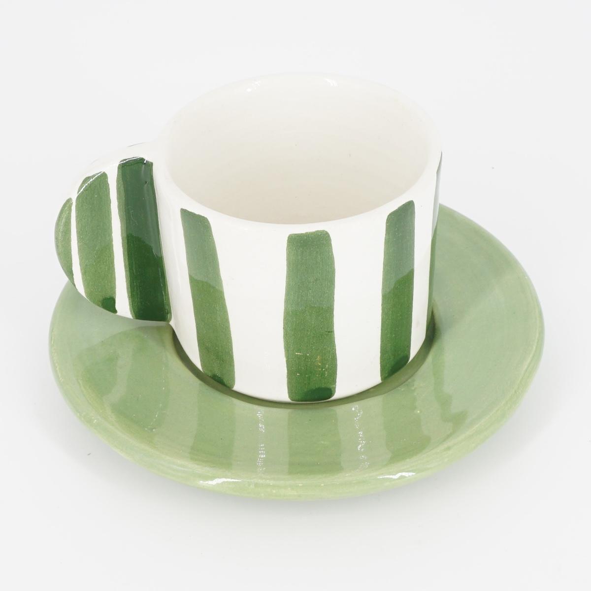 TAZZINA CAFFè CON PIATTINO RIGHE LARGHE VERDE TAZZINA CAFFÈ RIGHE LARGHE VERDE NICOLE