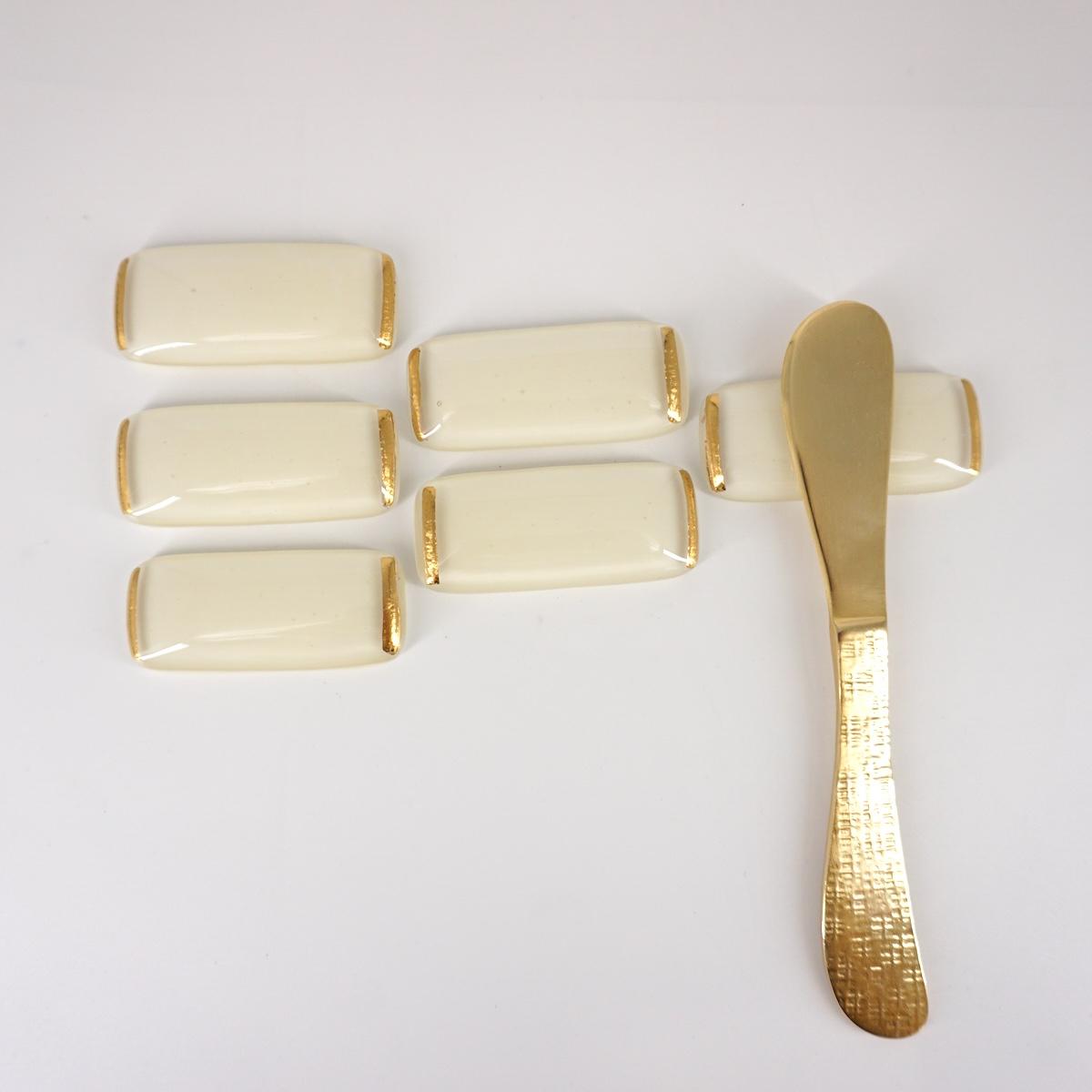 Set 6 poggiaposate AVORIO e ORO SET 6 POGGIAPOSATE ORO AVORIO VETRO FUSO