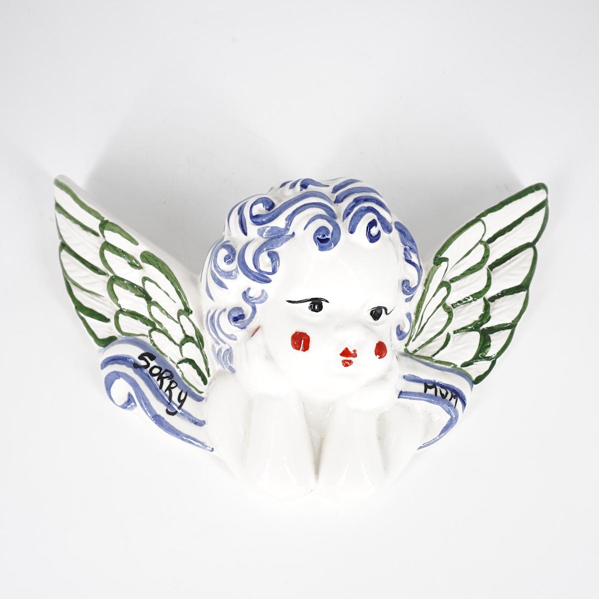 Angioletto linea SORRY MUM con ali verdi ANGELO LINEA CAPELLI BLU SORRY MUMALI VERDI ZENJI CERAMICS