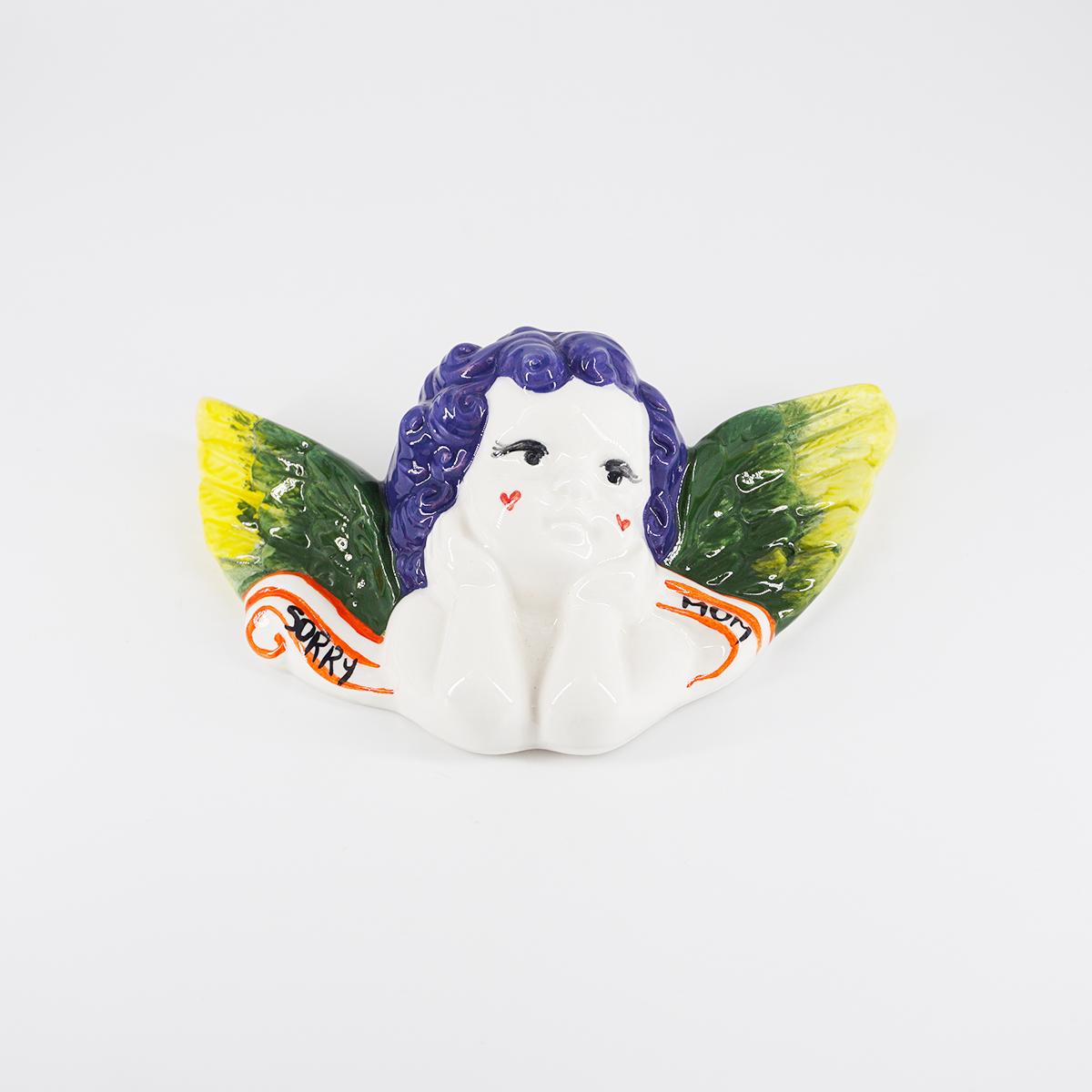 Angel SORRY MOM green and yellow wings