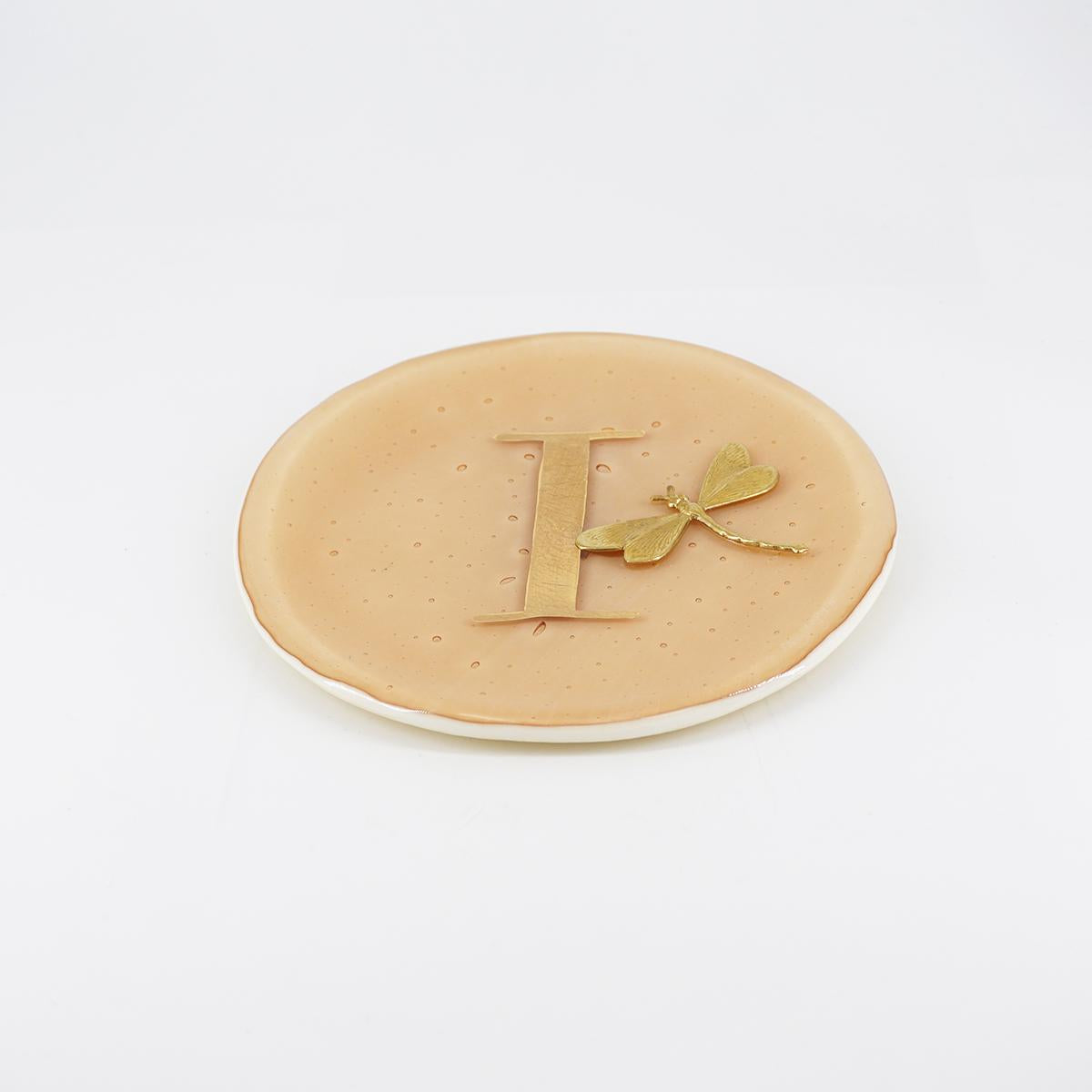 Piatto lettera e charm I CHAMPAGNE