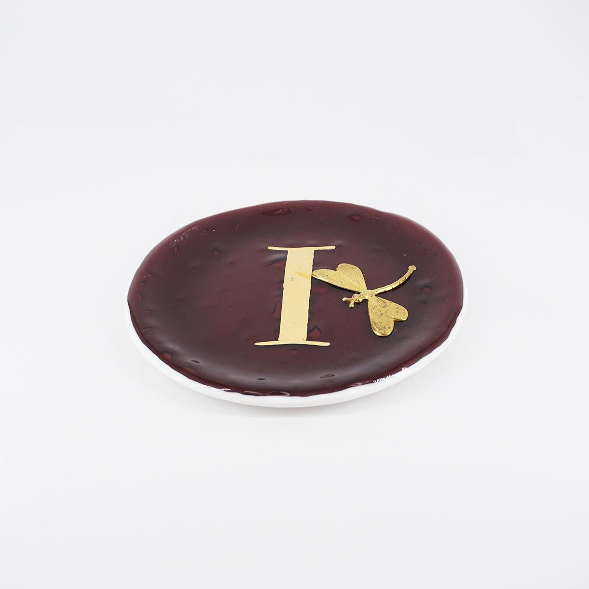 Letter plate and charm I PLUM