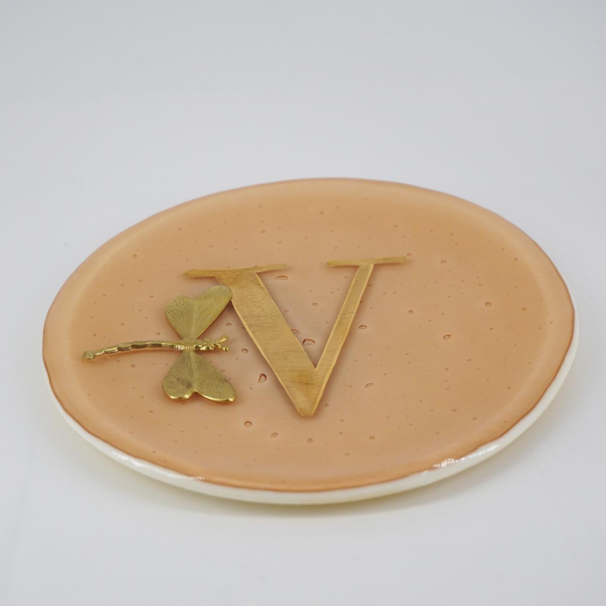 VETRO FUSO PIATTO LETTERA+CHARMV CHAMPAGNE