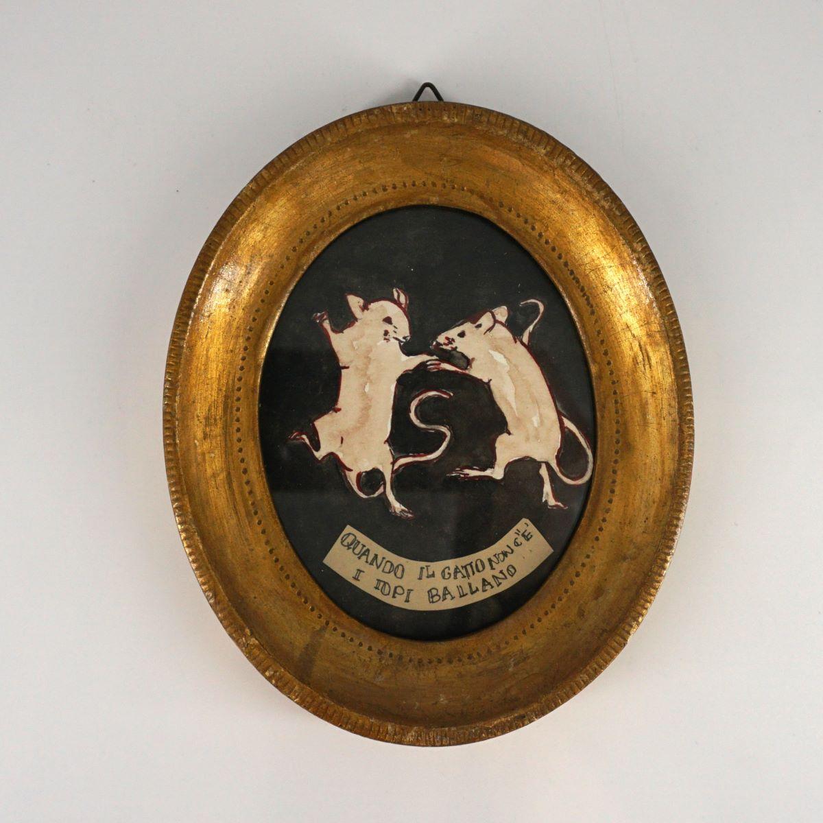 Quadretto QUANDO IL GATTO NON C'E' I TOPI BALLANO OVALE PICCOLO