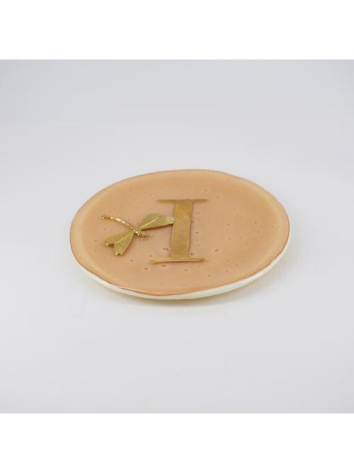 Piatto lettera e charm I CHAMPAGNE