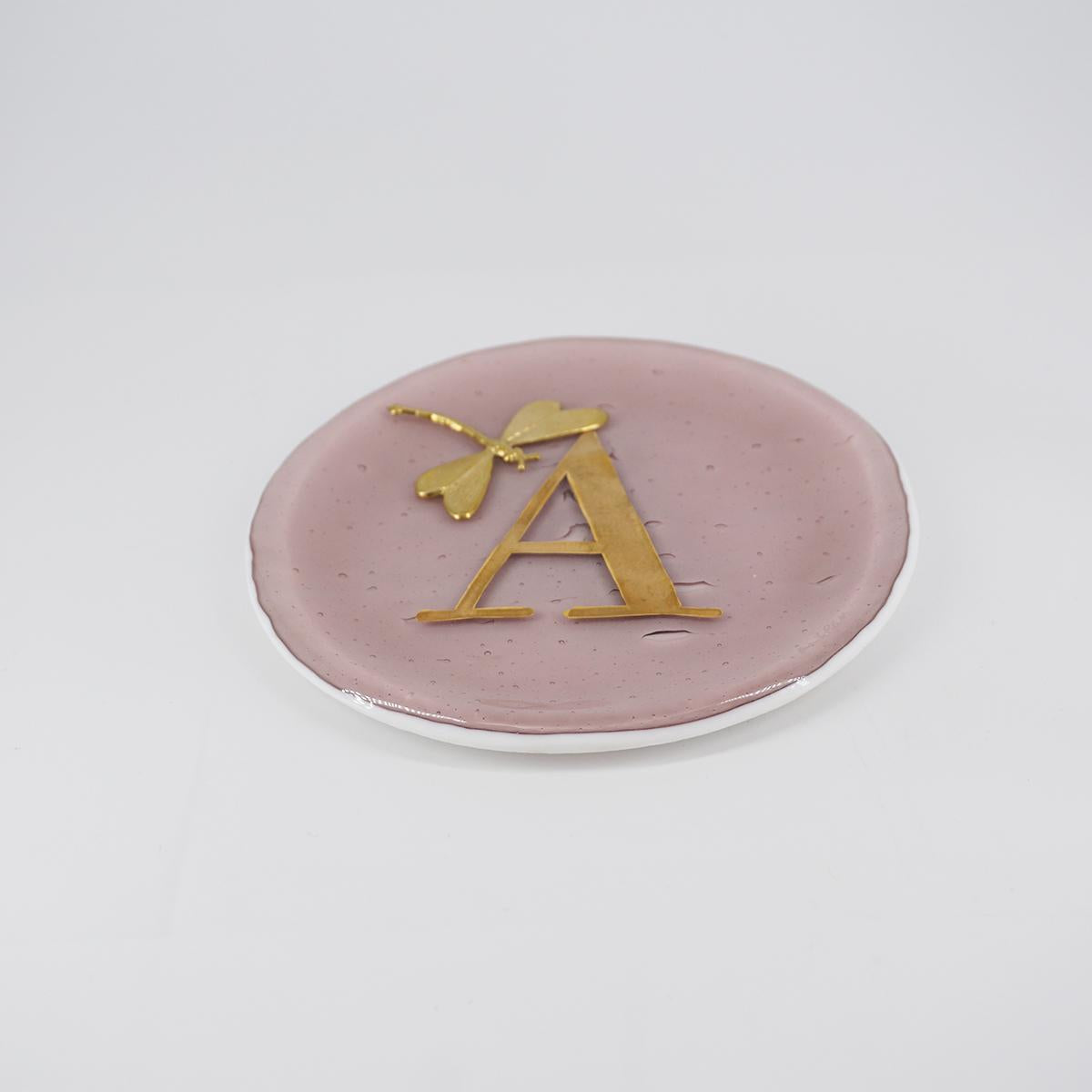 Piatto lettera e charm A ROSA