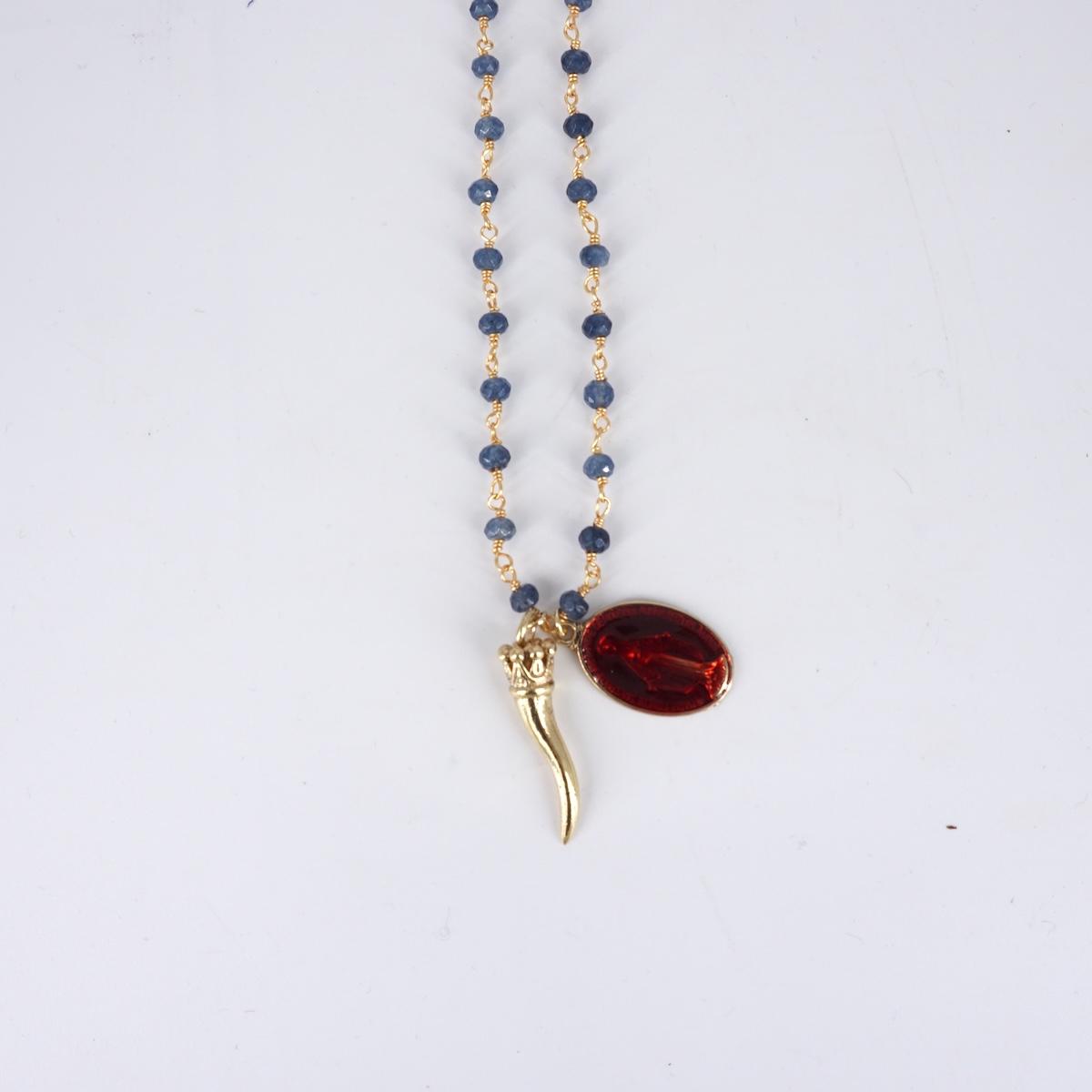 Rosario in pietre blu CORNO OTTONE ROSARIO PIETRE BLU CORNO OTTONE MADONNA ROSSA SOPHIE GIOIELLI