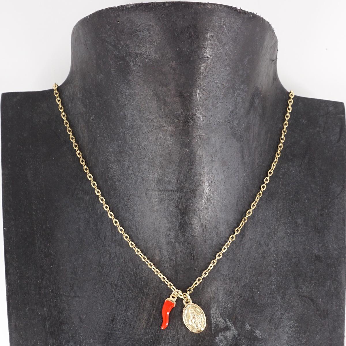 COLLANA CATENINA MADONNINA ORO E CORNETTO